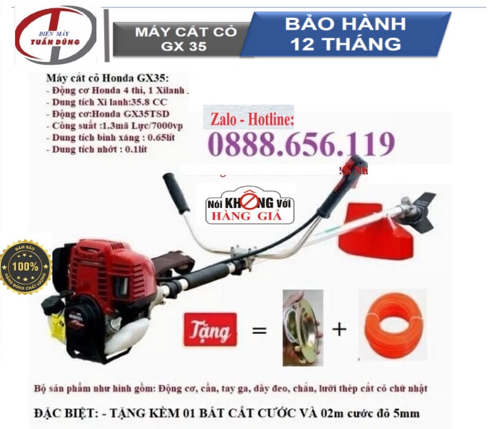 Máy cắt cỏ hd gx35, máy 4 thì, bảo hành 12 tháng, tặng kèm bộ cắt cước