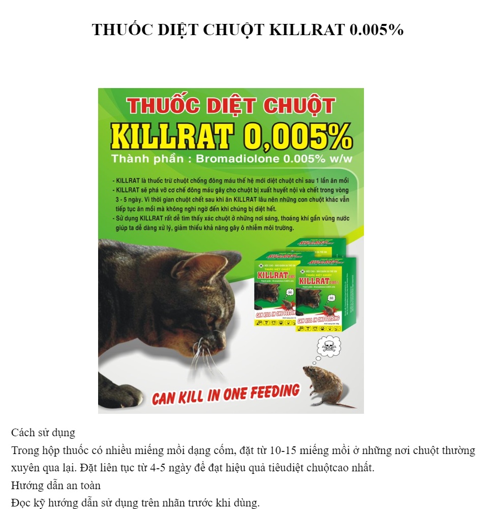 Thuốc diệt chuột KILLRAT diệt nhanh 1 lần ăn