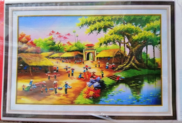 Tranh đính đá chợ quê df483