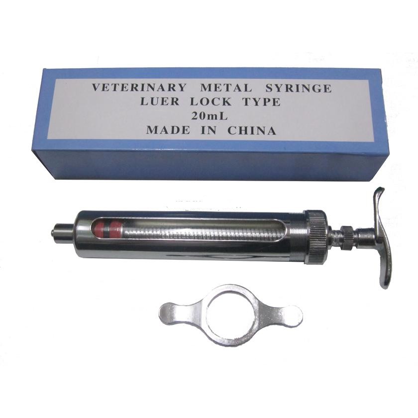 Ống tiêm kim loại 20ml và vỉ 12 kim tiêm cho gia súc