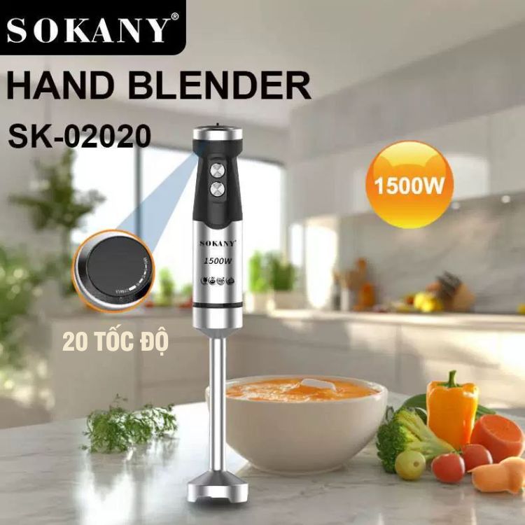  Máy xay cầm tay đa năng SOKANY SK02020  công suất 1500W lưỡi dao sắc bén xay nhuyễn mọi loại thực phẩm nhanh chóng và tiện lợi. 