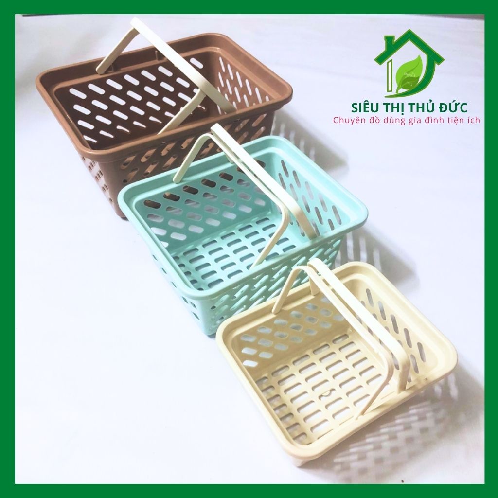 Rổ chữ nhật có quai, giỏ nhựa đựng đồ dùng phòng tắm mỹ phẩm quai xách tiện lợi