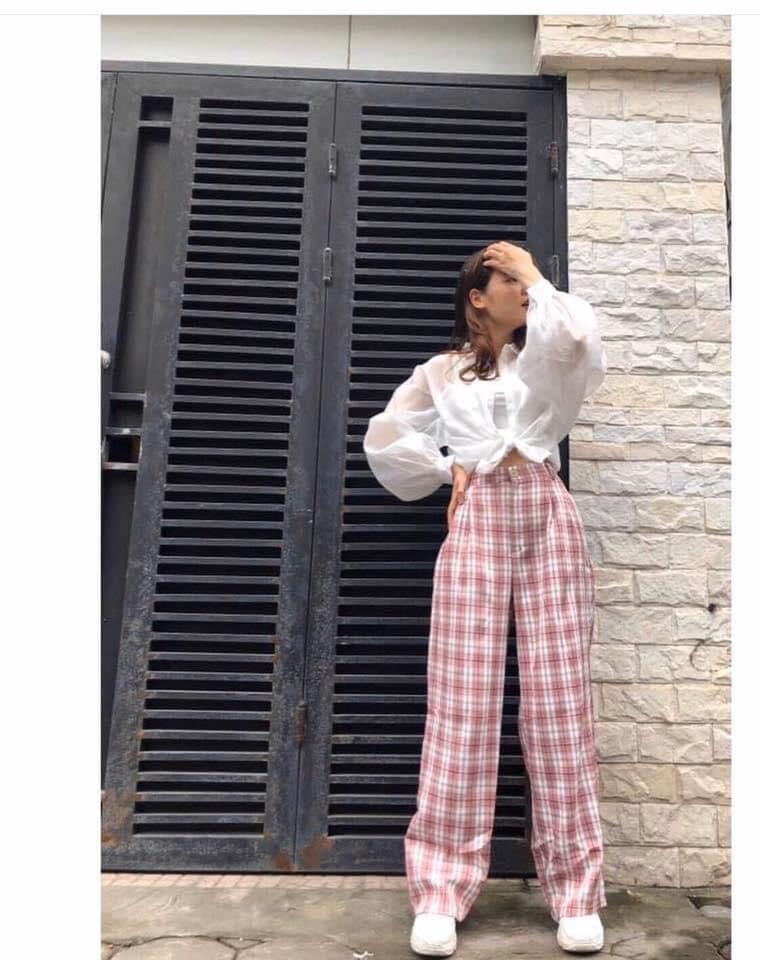 ( ẢNH THẬT ) QUẦN ỐNG RỘNG CẠP CAO VẢI NỮ KẺ CARO SIÊU XINH , THỜI TRANG 1989