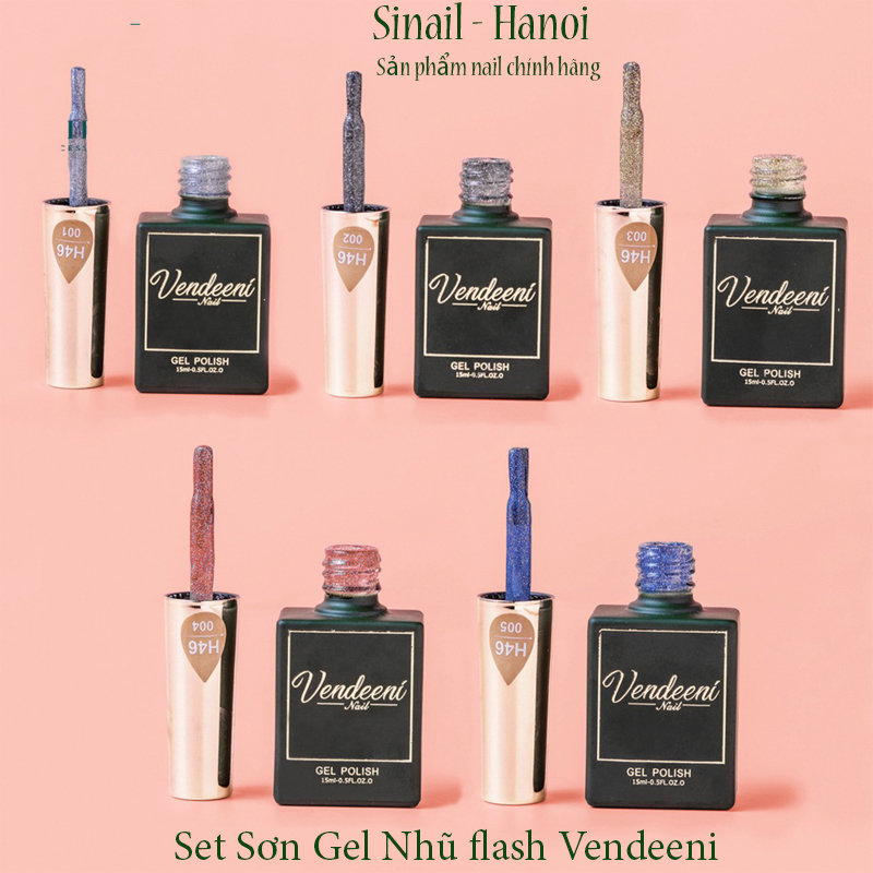 Set Sơn gel nhũ flash Vendeeni chính hãng lên màu chuẩn - 5 màu nhũ kim tuyến rất sáng