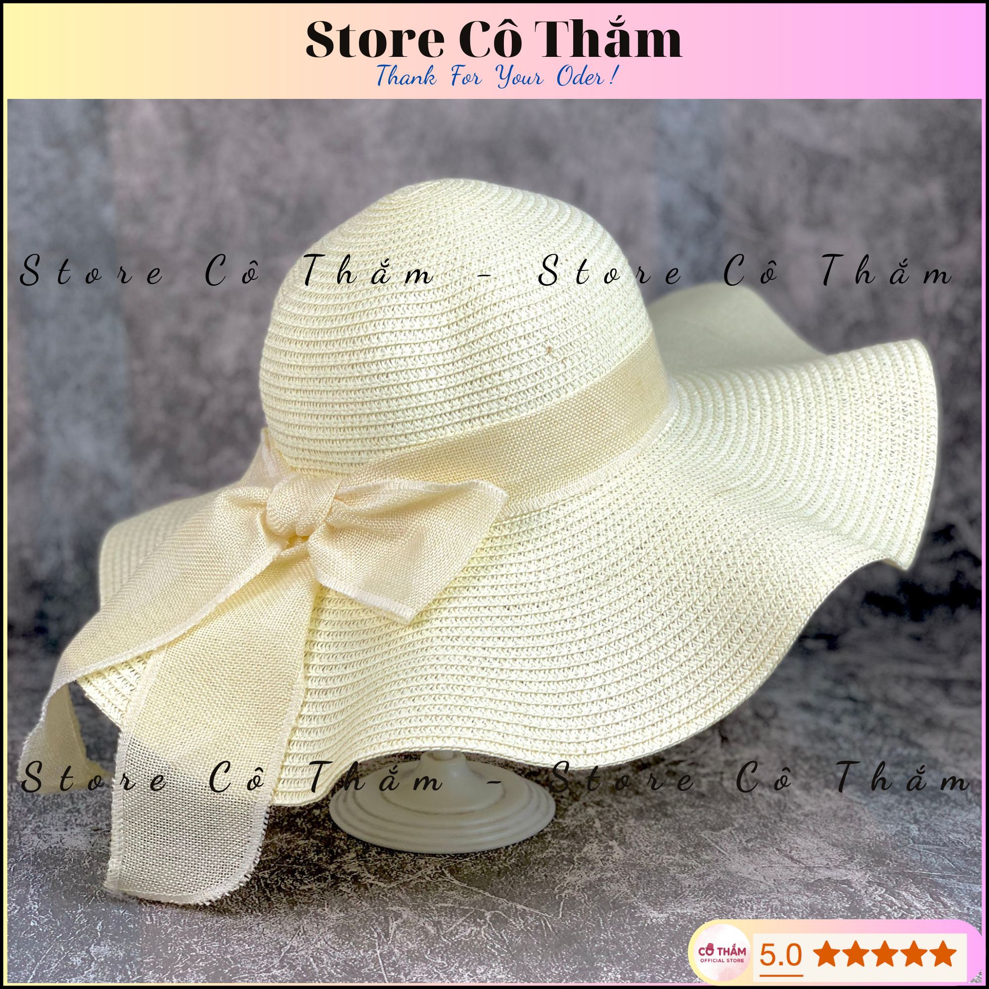 MŨ CÓI HỌA TIẾT SÓNG DỢN THỜI TRANG, NÓN CÓI CHO NŨ DU LỊCH 4 MÀU CHO NỮ THẮT NƠ - STORE CÔ THẮM