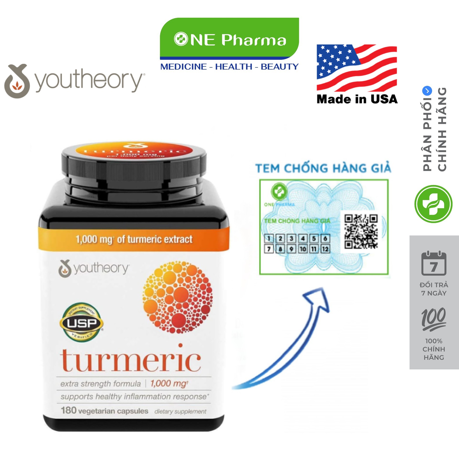 Viên uống tinh chất nghệ Youtheory Turmeric 1000mg 180 viên