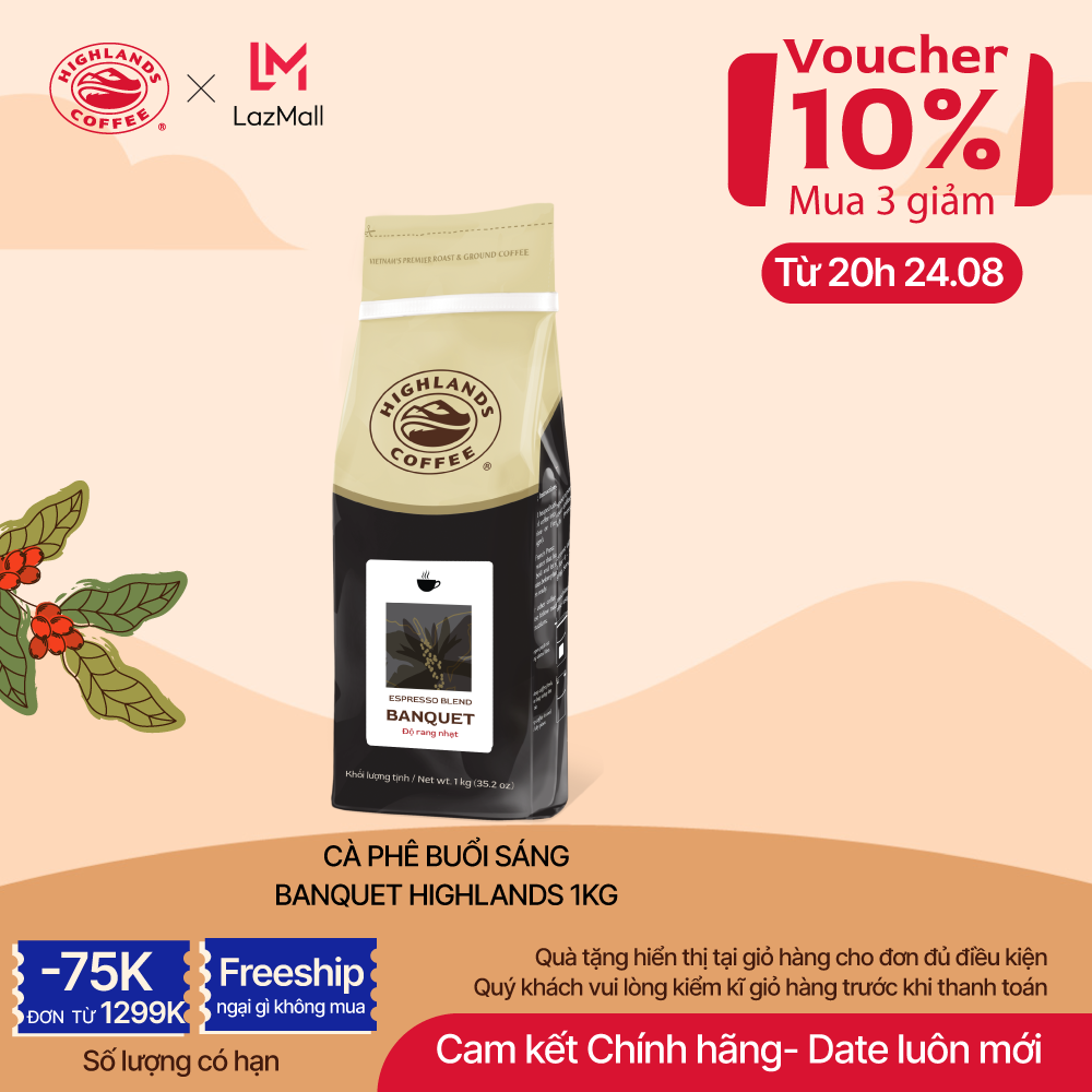 [Từ 20h 24-29.08 Mua 3 giảm 10%] Cà phê rang xay buổi sáng Highlands Coffee 1Kg