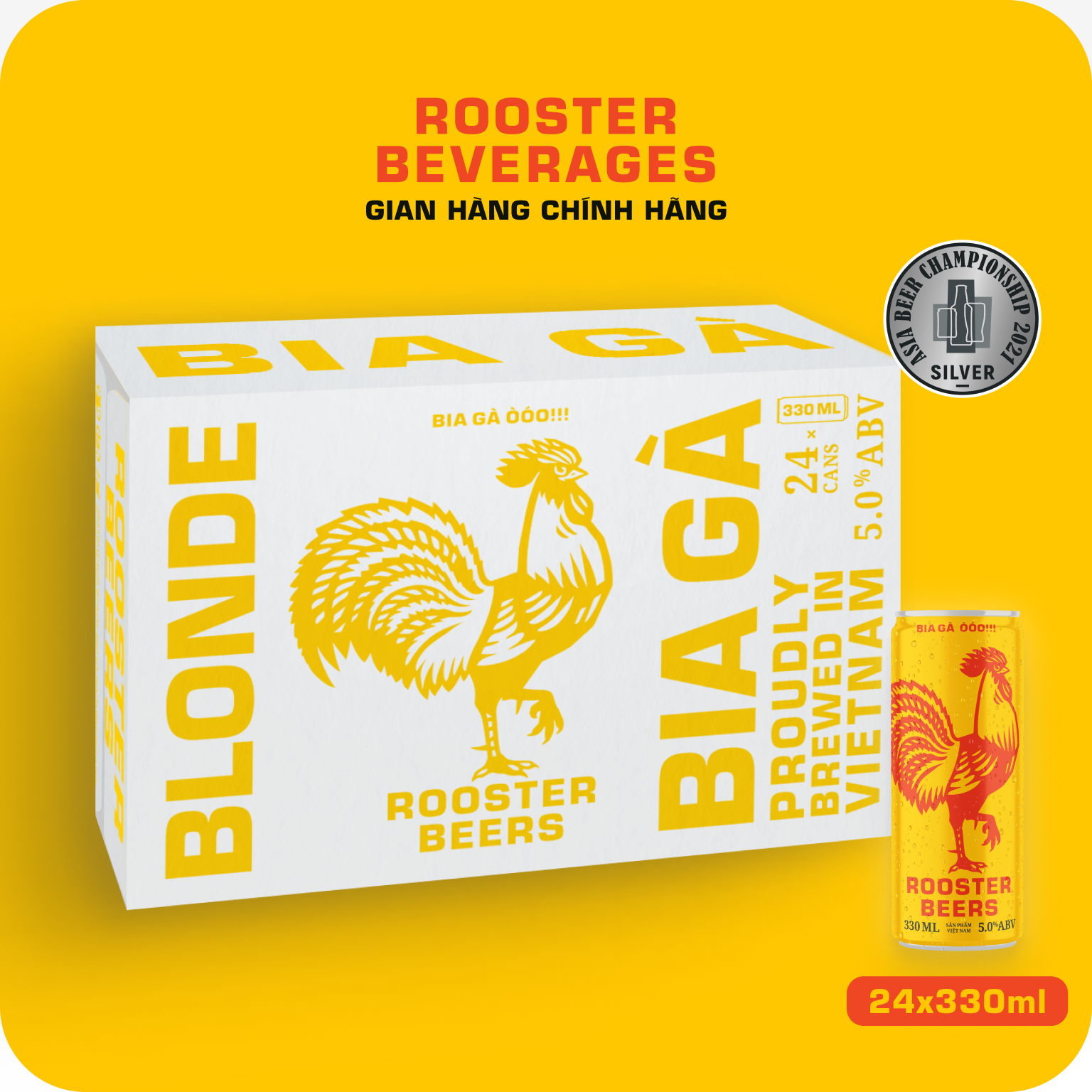 Bia thủ công | Rooster Beers Blonde (Bia Gà Blonde) Thùng 24 Lon Sleek x 330ml