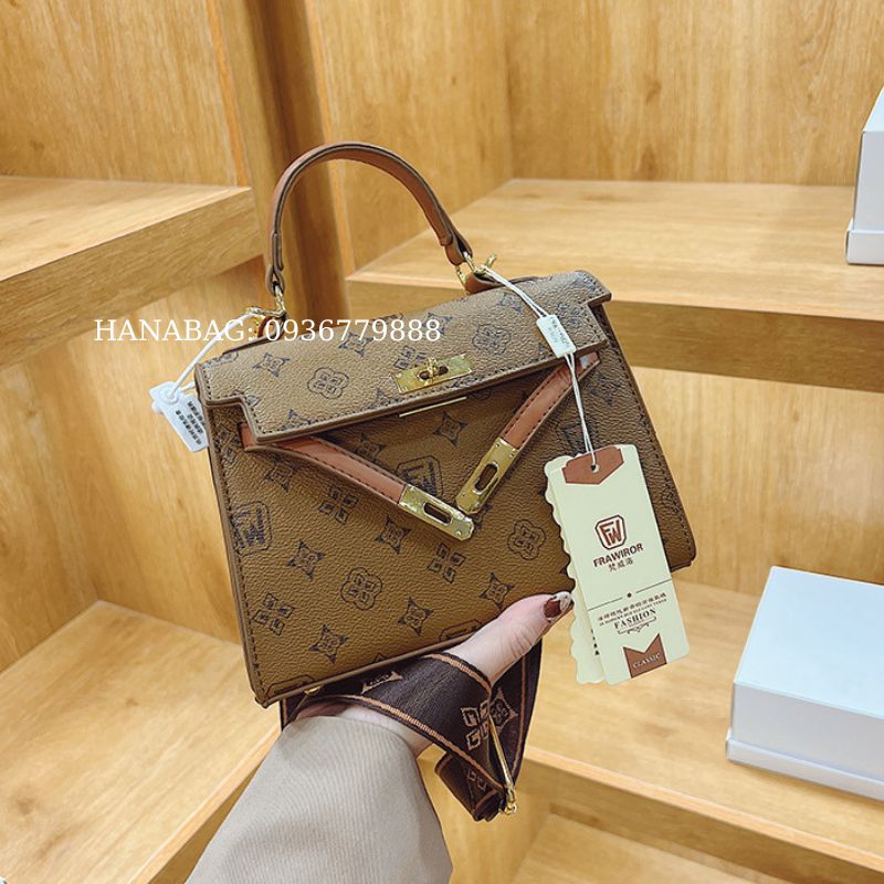 Túi xách nữ, túi đeo vai thời trang cao cấp hanabag da sần size 22cm