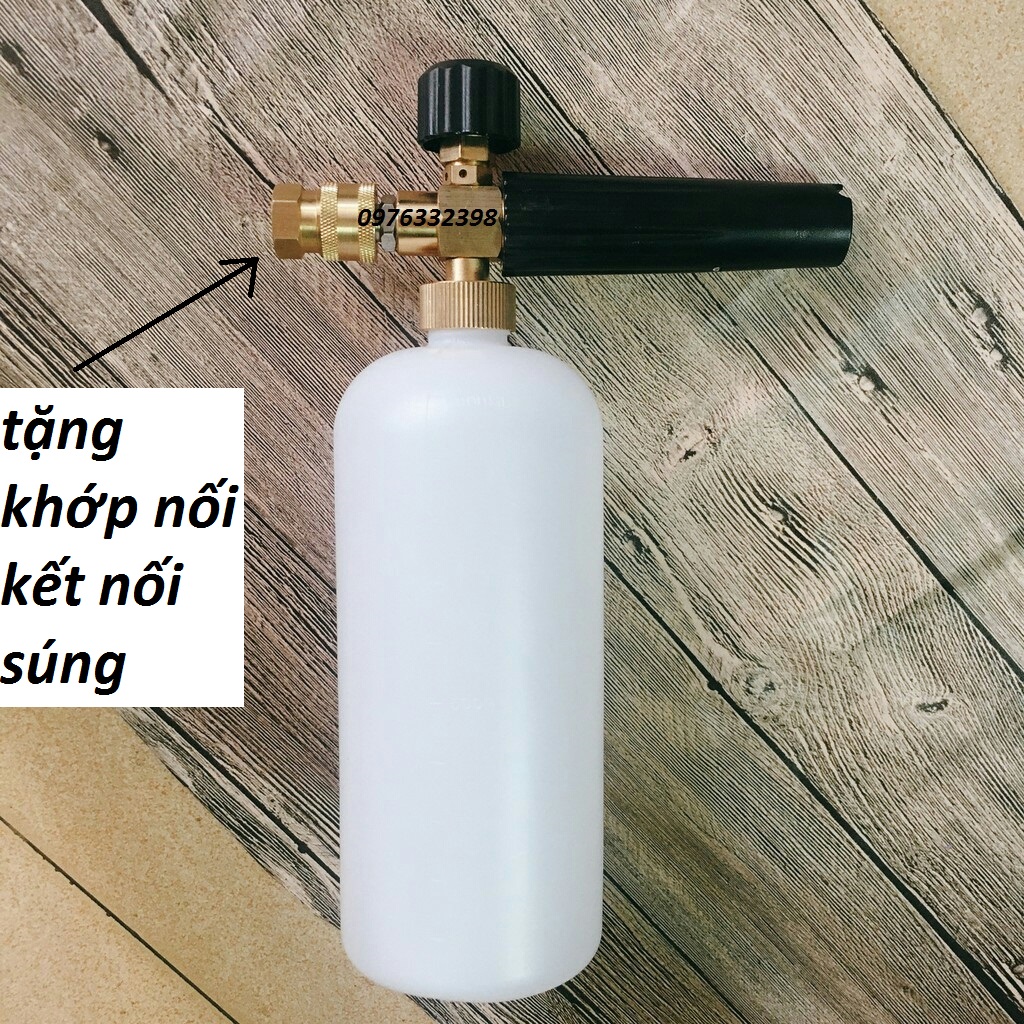 Bình xịt bọt tuyết dùng cho máy rửa xe áp lực cao đầu nối nhanh 1/4 ich (1 lít), bình tạo bọt tuyết rửa xe