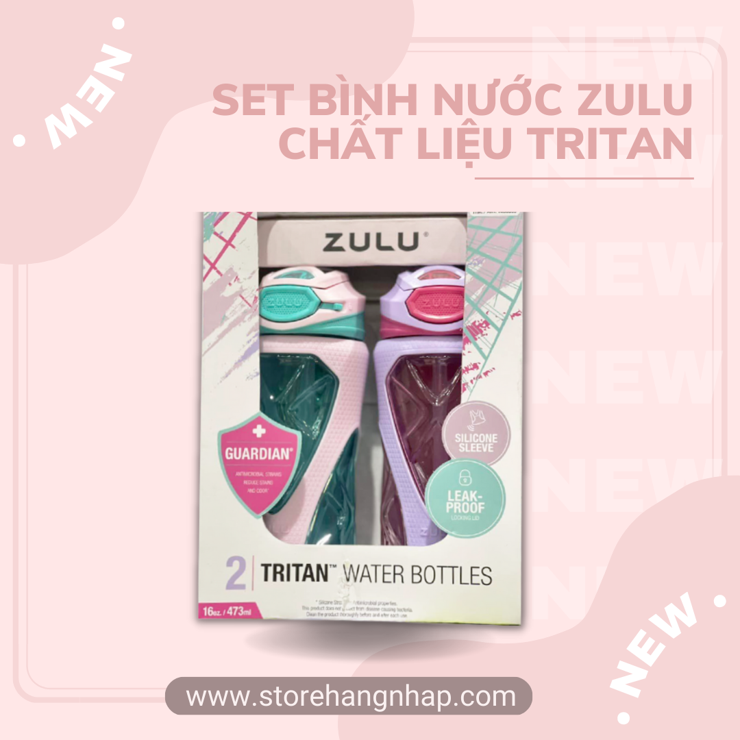 Set 2 bình nước nhựa tritan cao cấp chịu nhiệt không chứa bpa zulu