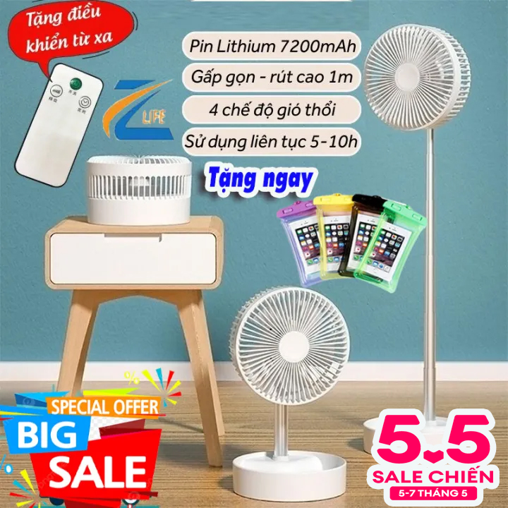 [ Kéo Dài 1 mét ] Quạt Tích Điện Gấp Gọn- Quạt Cầm Tay Mini Để Bàn- Quạt điện min- Quạt tích điện loại lớn cao cấp-3 Tốc Độ Gió, Cổng Sạc USB, Pin 7200mAh tiện hơn quạt đứng, quạt treo tường , quạt phun sương,
