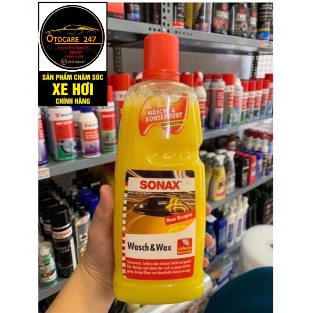 [TẶNG KHĂN LAU XE] NƯỚC RỬA XE SIÊU BÓNG SONAX WASH & WAX 1000ML (VÀNG)