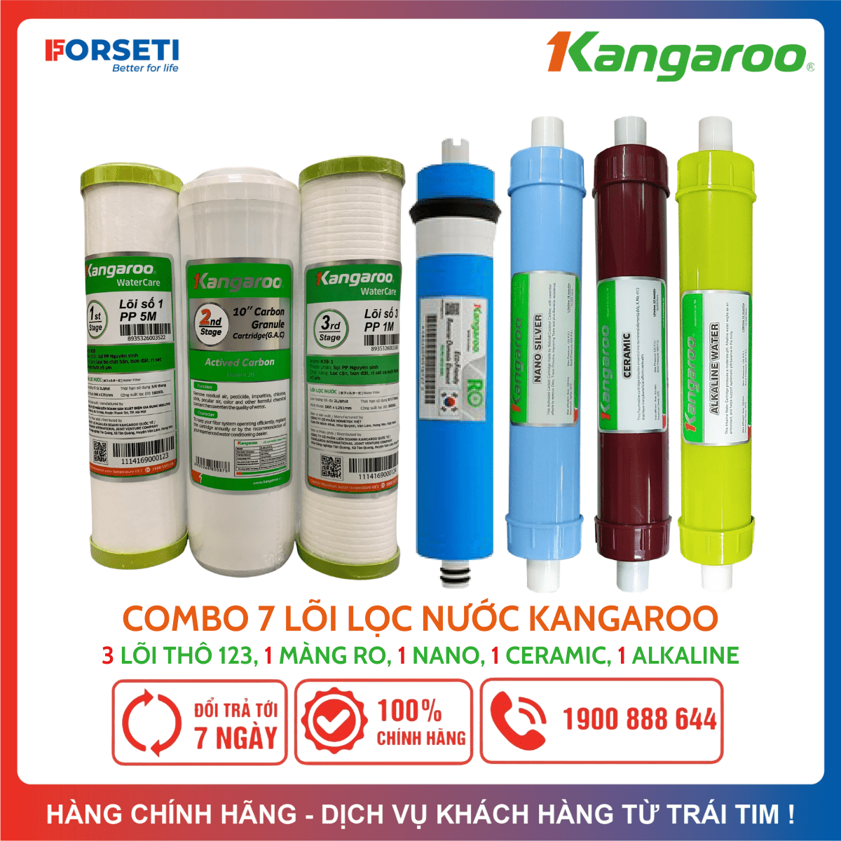 Combo 7 Lõi Lọc Nước 123 RO50GPD Nano Ceramic Alkaline KANGAROO - KH đang dùng lõi chức năng vặn ren cũ thì mua thêm cút cắm nhanh