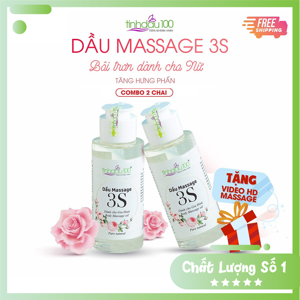 Combo 2 chai Dầu massage bôi trơn 3S dành cho nữ, dùng cho vùng kín và cơ thể, tăng hưng phấn, mùi thơm hoa hồng. Tặng video hướng dẫn massage | Tinh Dầu 100 Store