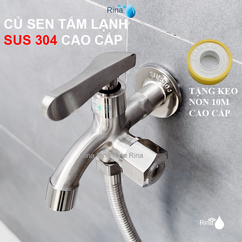 Vòi củ hoa sen tắm inox sus 304 thân đúc nguyên khối không han gỉ và tay sen tăng áp 304 RN8915