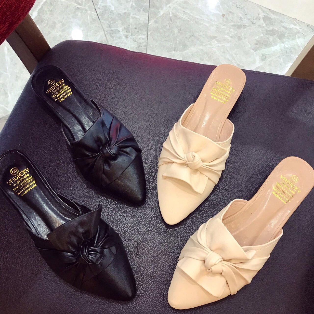 [XẢ KHO] DÉP SỤC DA LÌ MŨI NHỌN NƠ ẤU GÓT 2P CỰC ĐẸP- 212