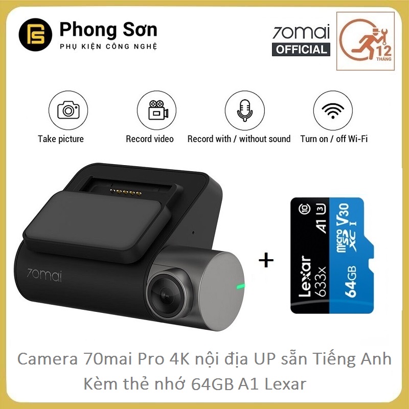 Combo Camera Hành Trình  Xiaomi 70mai Dash Camera Pro , Kèm thẻ nhớ 64GB A1 - Bản Nội Địa chuyển sang Tiếng Anh