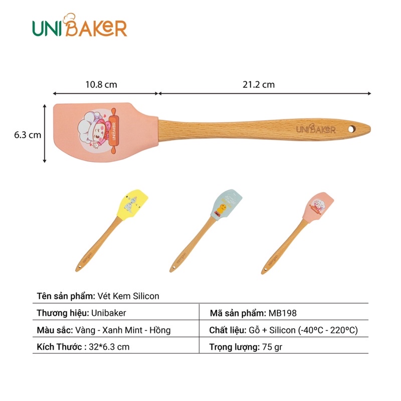 Phới dẹt vét kem cán gỗ UniBaker