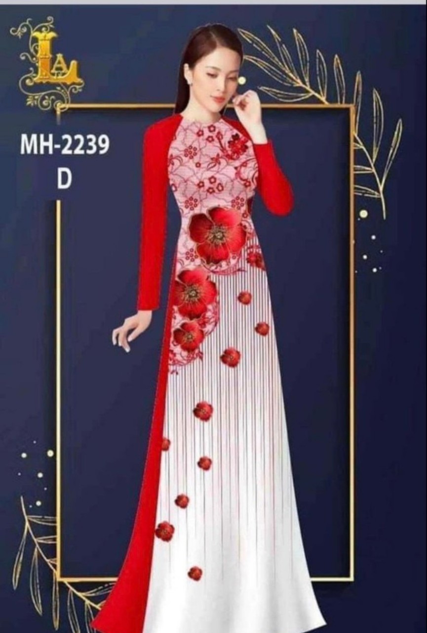 ÁO DÀI HOA ĐỎ PHỐI ĐỦ SIZE  ĐẶT BỘ TKHÁCH THÊM QUẦN CÙNG MÀU