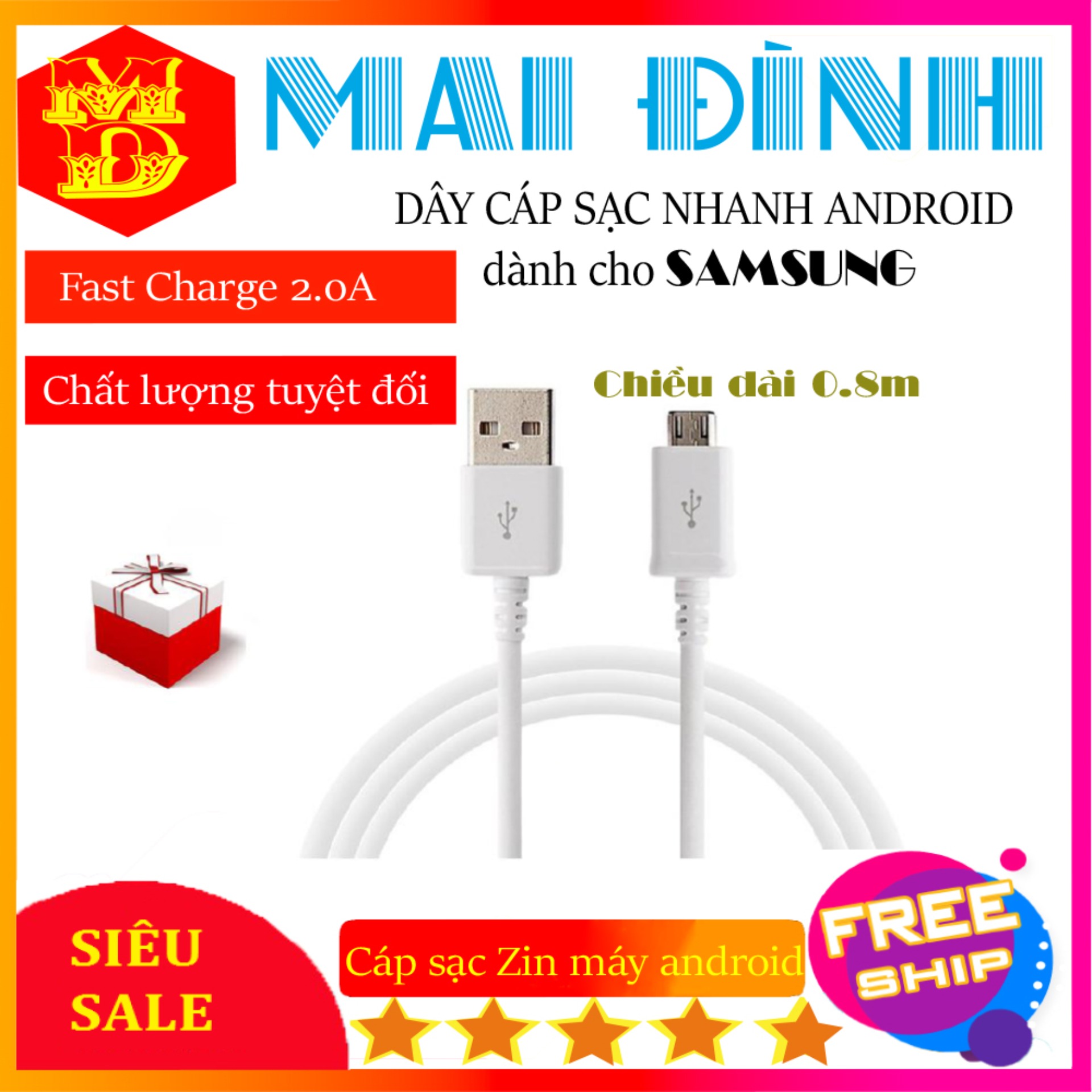 [HCM]Cáp sạc nhanh Thương Hiệu Mai Đình dành cho điện thoại sam sung zin 0.8m