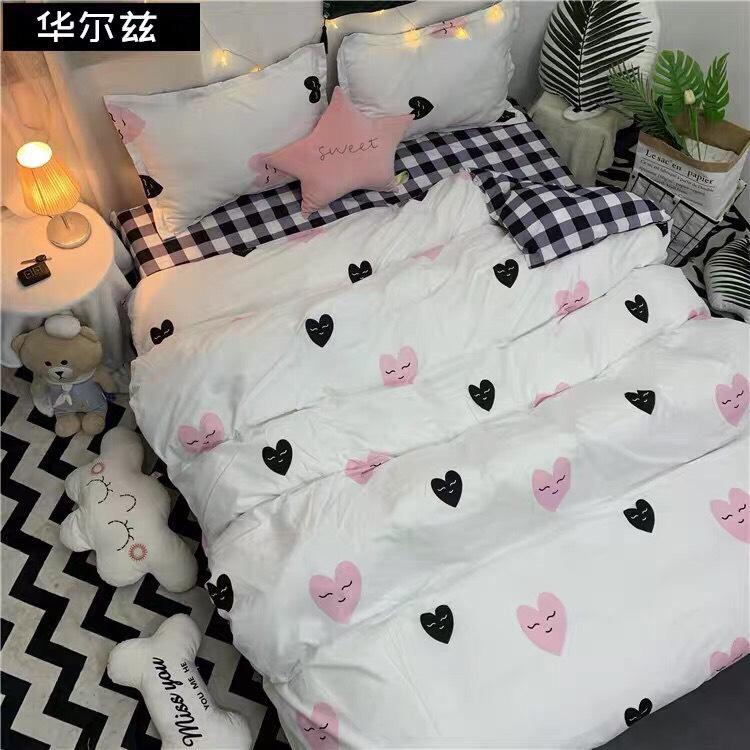 Bộ chăn ga gối coton hàn quốc màu trắng trái tim