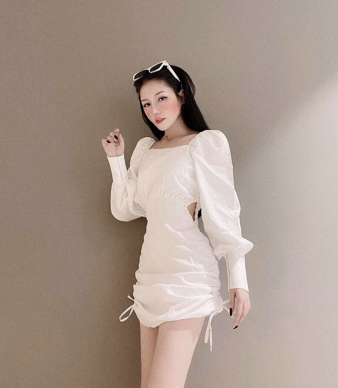 Đầm Ôm Body Họa Tiết Rút Dây Khoét Eo 2 Bên Phối Màu Sắc Cá Tính Siêu Xinh Main