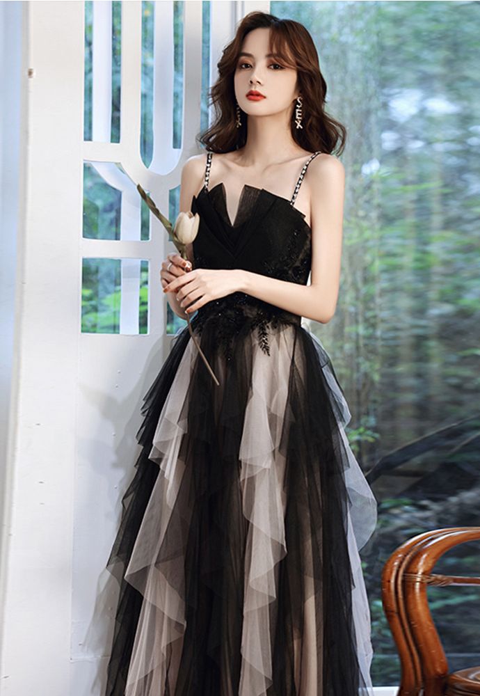 Đầm dạ hội lụa đen thiết kế xẻ tà cao cấp  maxivn