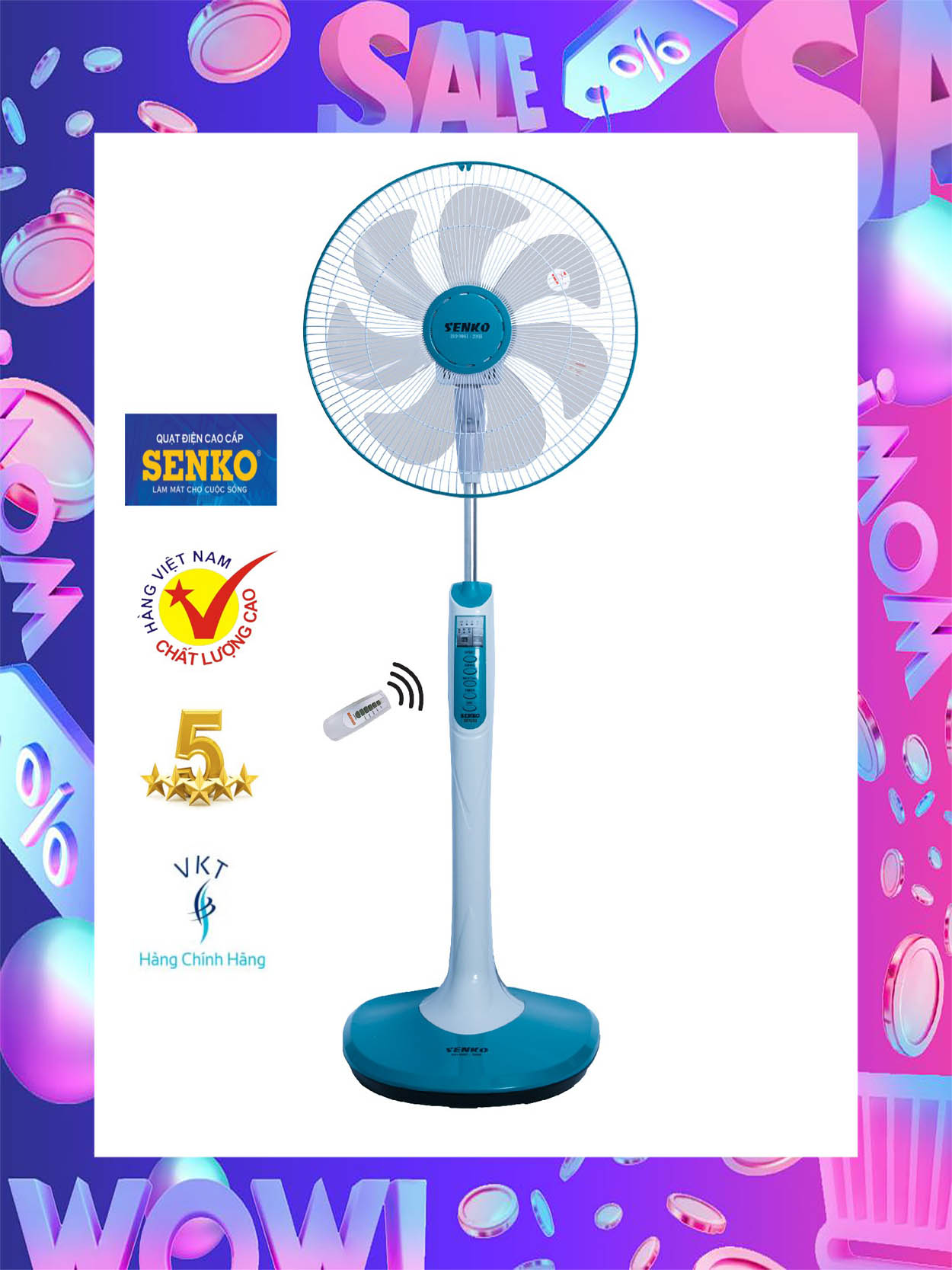 [FREESHIPMAX] Quạt đứng remote Senko DR1608 (hẹn giờ, điều chỉnh gió) - Hàng Chính Hãng (giao màu ngẫu nhiên)