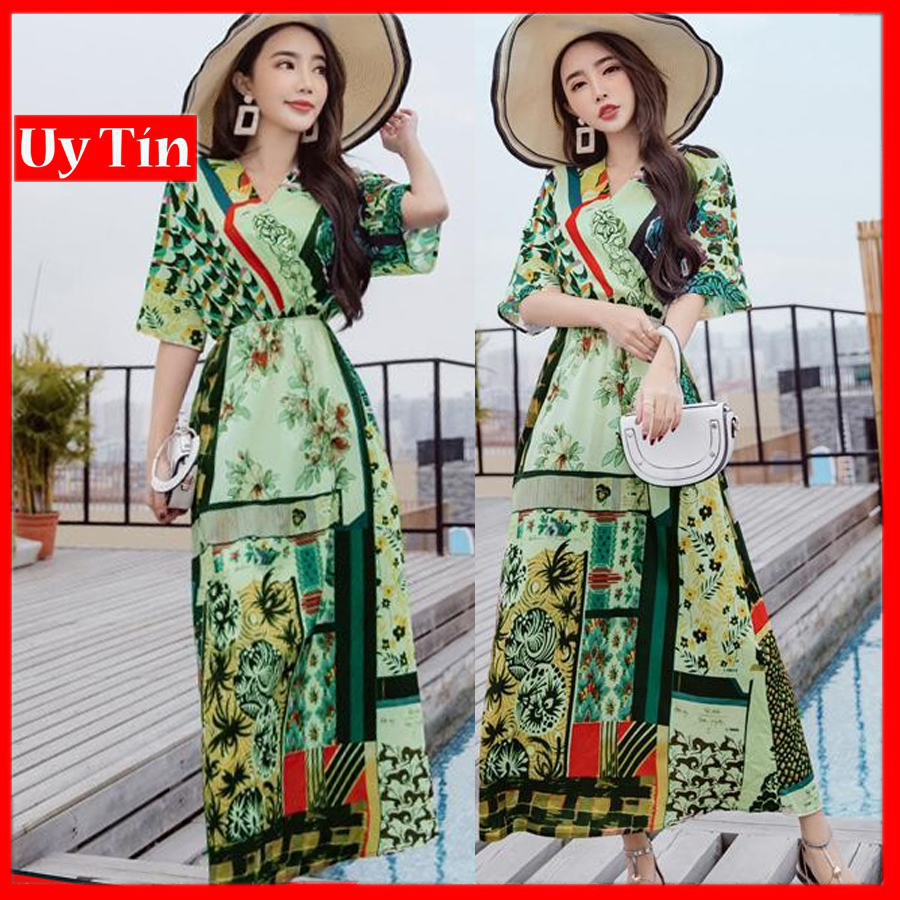 Đầm maxi hoạ tiết cao cấp, đầm maixi nhập khẩu họa tiết sang chảnh DX10