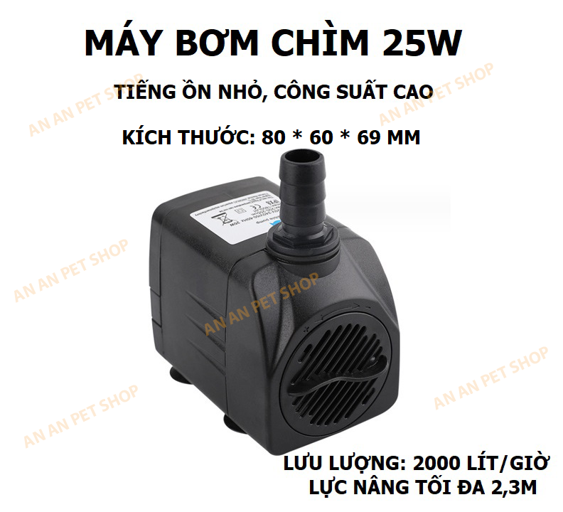 Máy bơm chìm mini 4w 8w 16w 25w 35w 45w - 220v, máy bơm bể cá cảnh