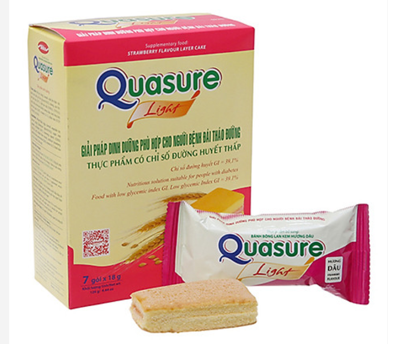 Bánh Bông Lan QUASURE LIGHT Hương Dâu - bánh dành cho người tiểu đường và ăn kiêng - công thức đường isomalt cung cấp dinh dưỡng cân đối ( Hộp 126g)