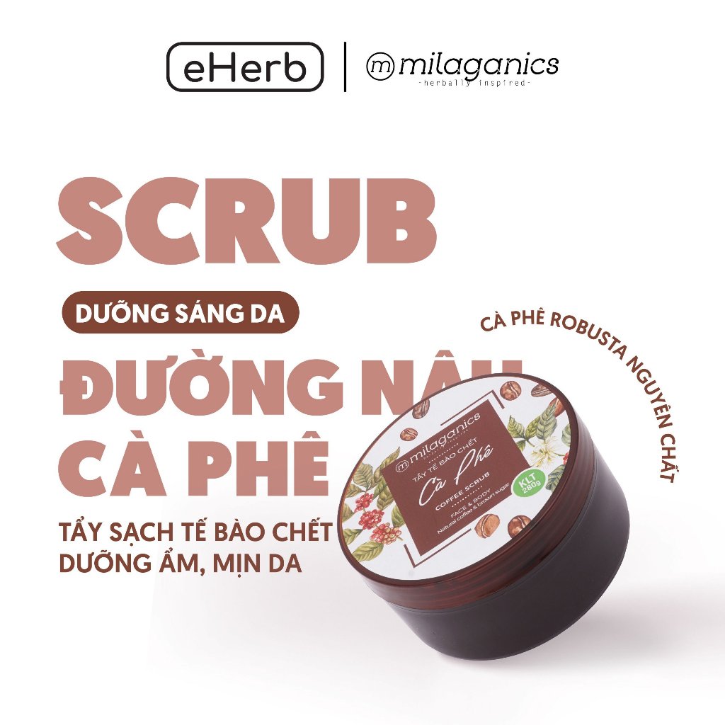 Tẩy Tế Bào Chết Cà Phê Body MILAGANICS Scrub Coffee Whitening Trắng Da, Mờ Thâm 280gr (Hũ)