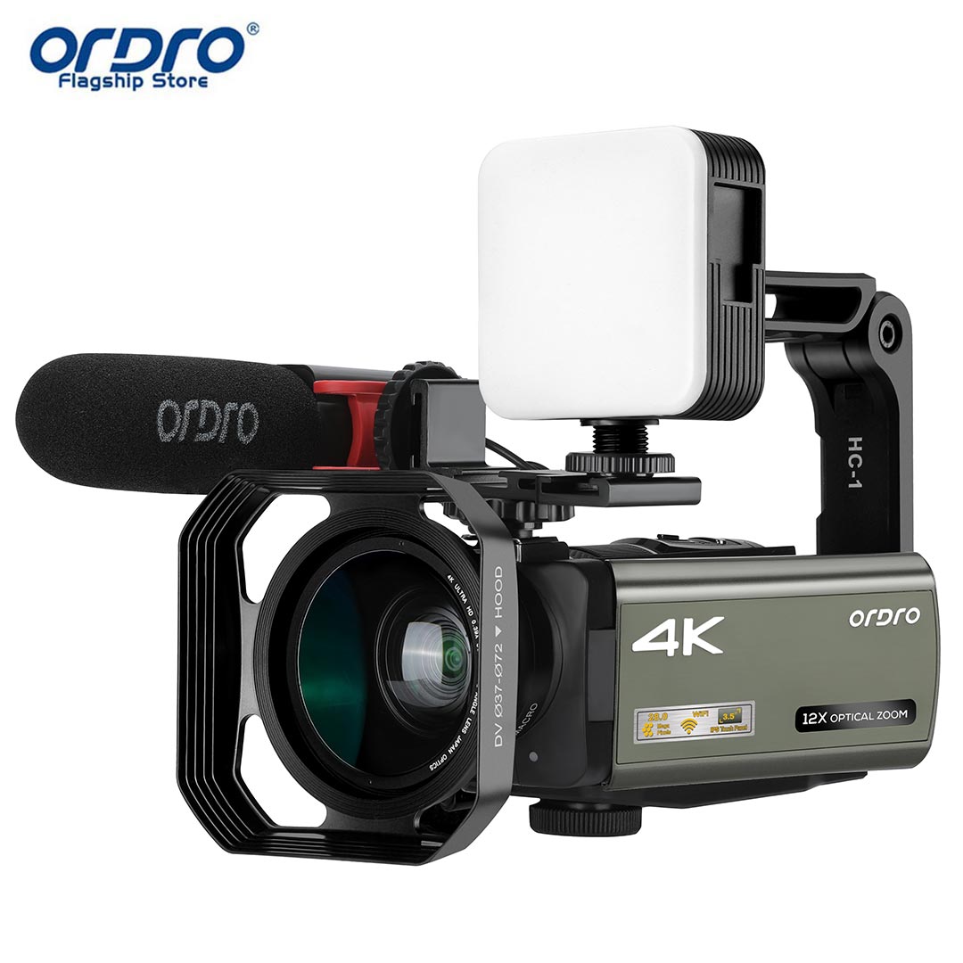 Máy Quay ORDRO HDR-AX60 YouTube AF-L Lock focus 4K 28MP Zoom Quang 12X Màn Hình Cảm Ứng IPS 3.5 Inch UHD AF-L Lock WiFi Zoom số 100X 1080P 60FPS