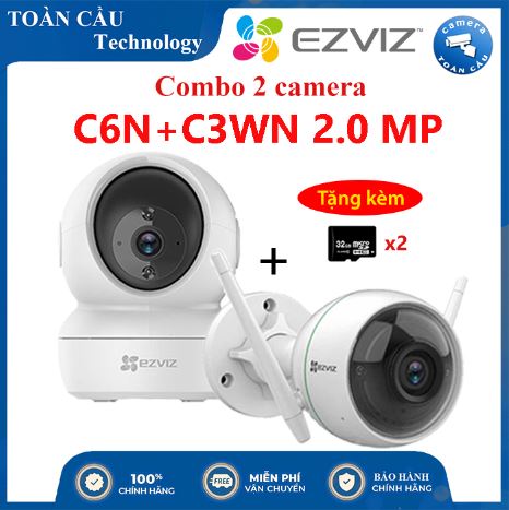 [100% CHÍNH HÃNG] Combo Camera WIFI EZVIZ C6N Độ Phân Giải 2MP + C3WN Độ Phân Giải 2MP Tặng Kèm 2 Thẻ Nhớ 32GB - Camera Toàn Cầu