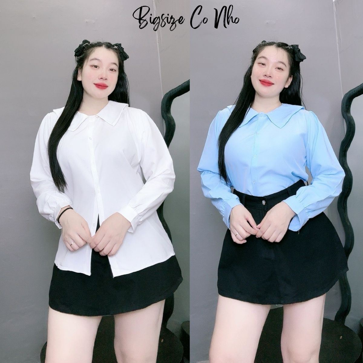 Áo sơ mi tay dài bigsize nữ chất vải lụa chéo, Áo sơ mi form rộng big size AT5