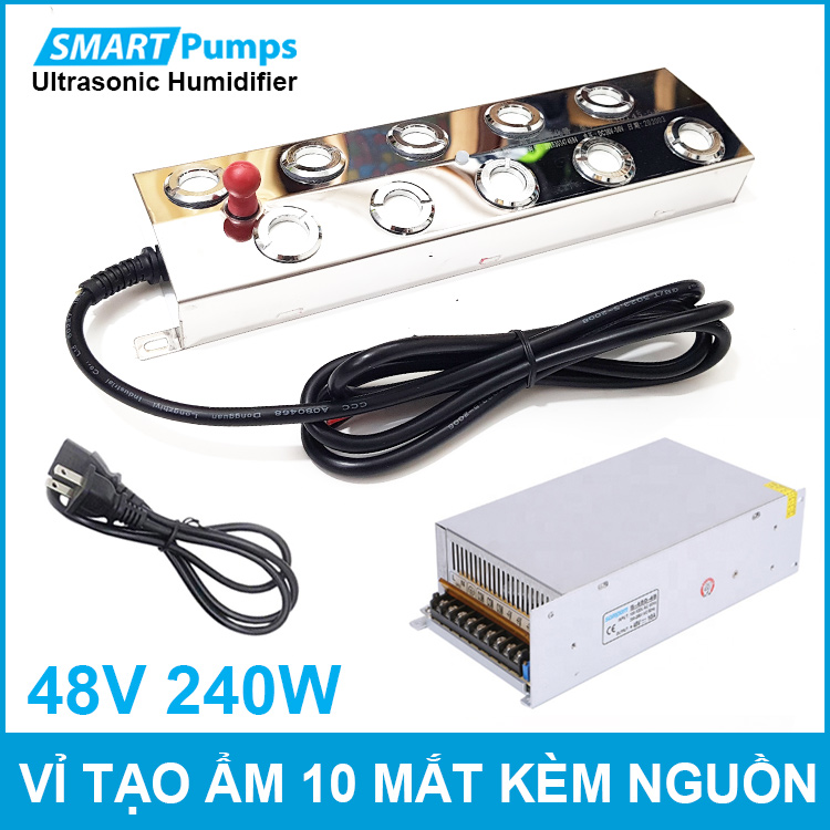 Vỉ tạo ẩm phun sương 10 mắt bằng sóng siêu âm 48V 240W kèm nguồn điện