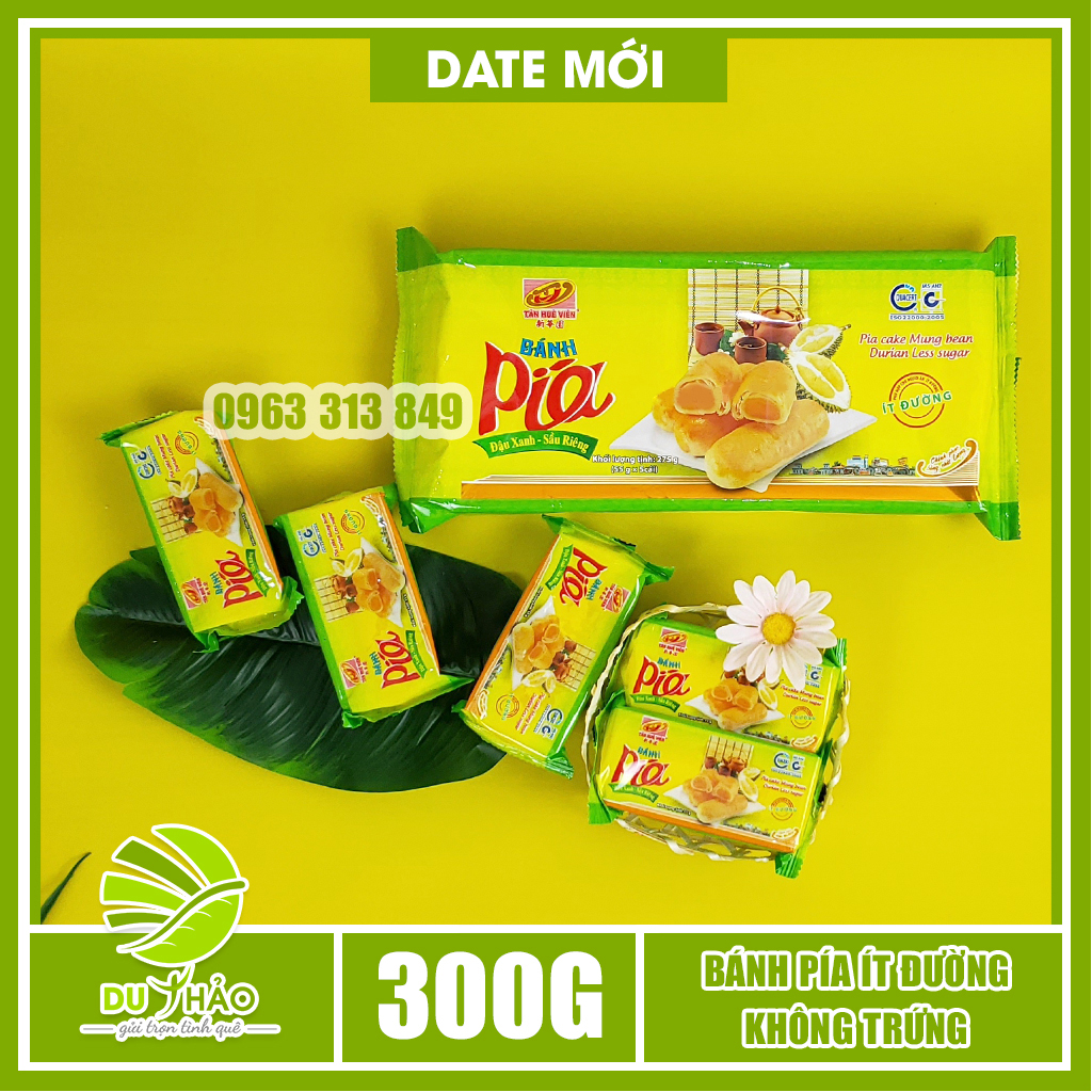 Bánh pía ít đường không trứng Tân Huê Viên - Túi 5 bánh, bánh pía ít ngọt đậu xanh sầu riêng chay