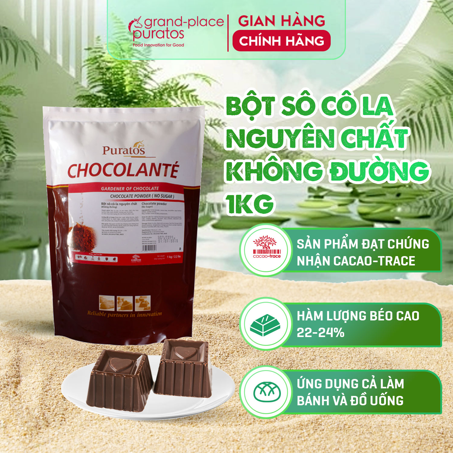 Bột Socola Nguyên chất không đường Puratos Grand-Place VN -1kg