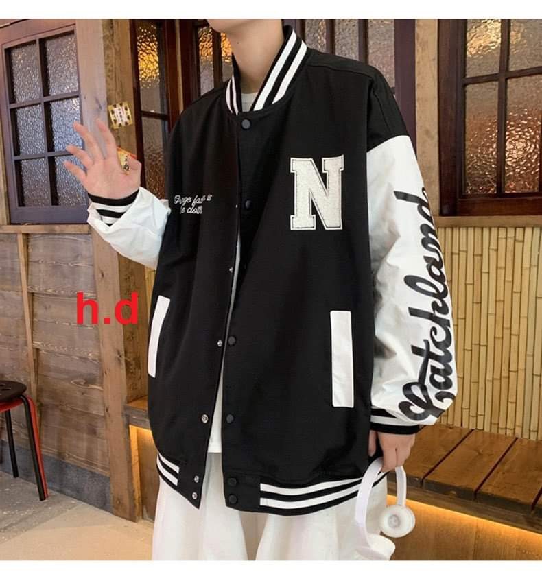 Áo khoác , áo bomber in logo chữ N  Chất nỉ trắng phong cách ulzzang cho nam nữ