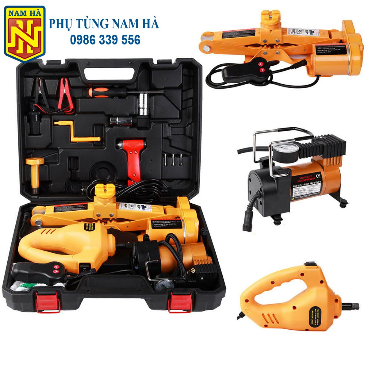 [FULL ĐỒ] Bộ đồ dụng cụ cứu hộ xe ô tô 12v - Kích nâng gầm xe ô tô + Máy bắn ốc tháo bánh xe + bơm lốp xe bộ kít cứu hộ ô tô giá bộ cứu hộ ô tô