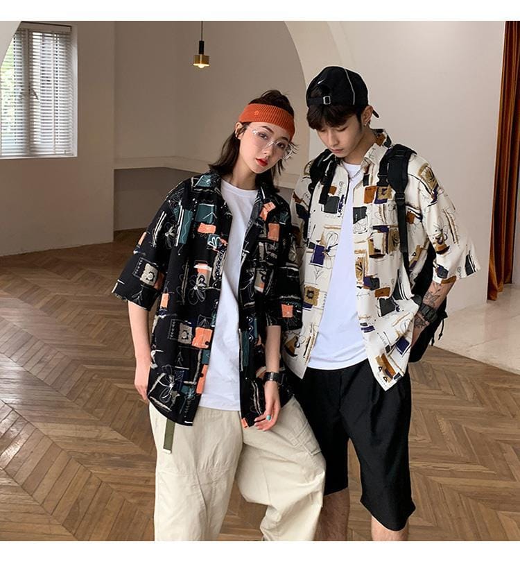 Áo sơ mi hoạt tiết unisex Hàng Quảng Châu