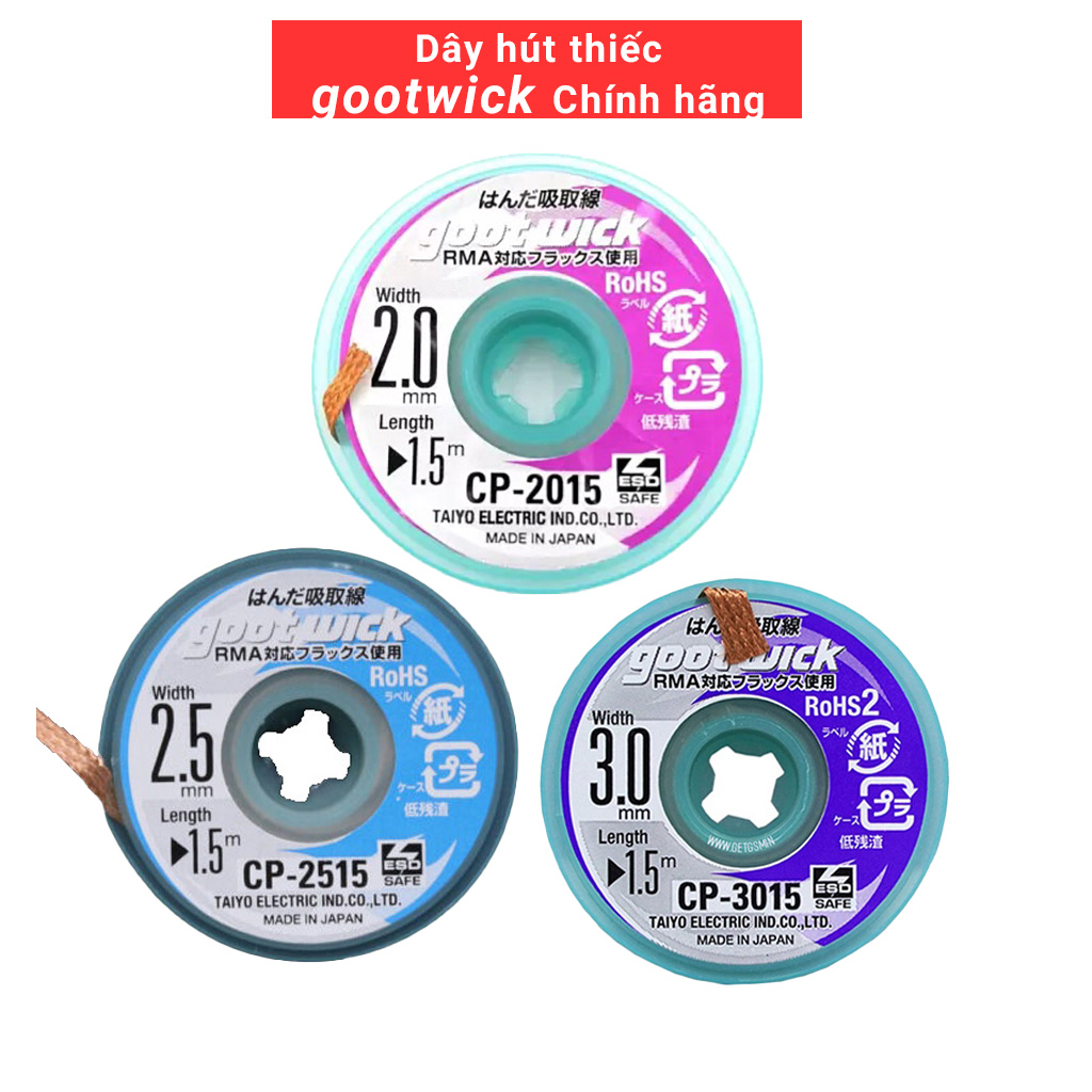 Dây hút thiếc gootwick chính hãng cp-2015 cp-2515 cp-3015 dùng sửa chữa/thay thế linh kiện điện tử