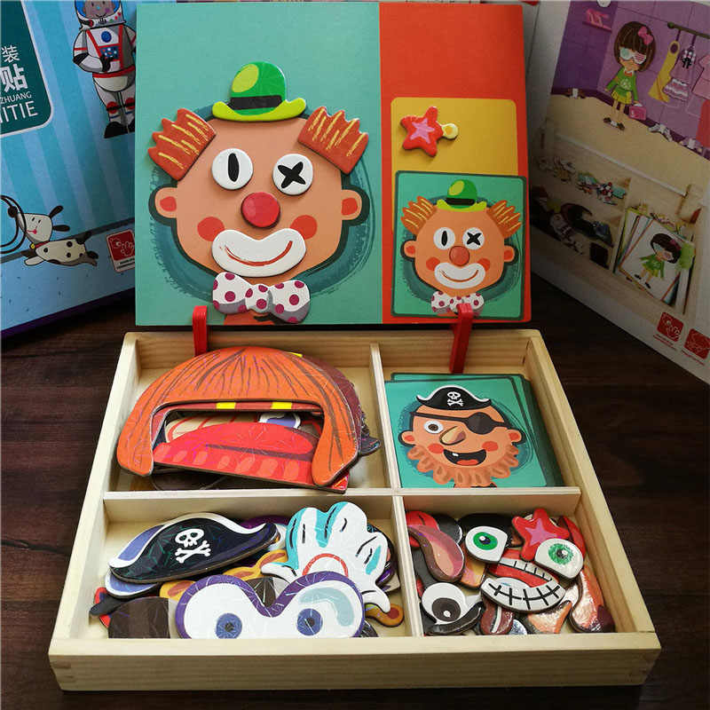 Montessori đồ chơi bảng nam châm trẻ em juguetes 2 in1 3d ghép hình từ mặt & vẽ đồ chơi gỗ giáo dục cho trẻ em