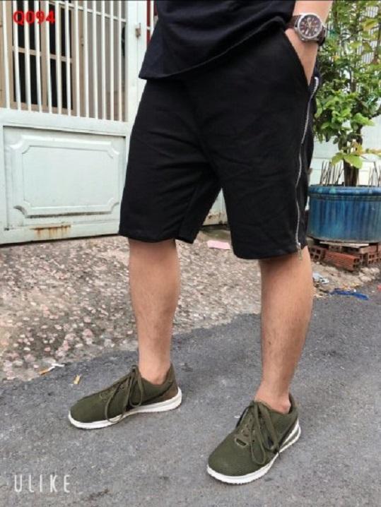 Quần short kaki lưng thun nam phối khóa hai bên