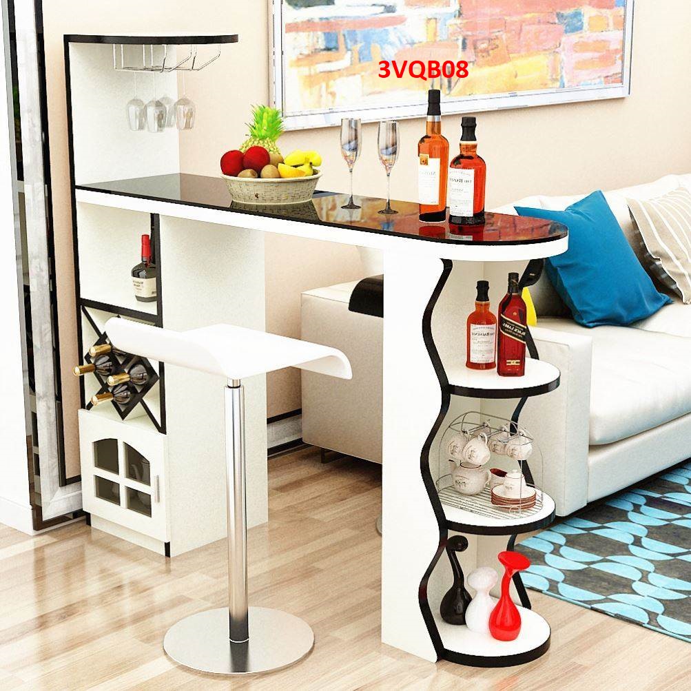Quầy bar mini, quầy bar kiêm vách ngăn phòng khách nhà bếp 3VQB08 ( Không kèm ghế )
