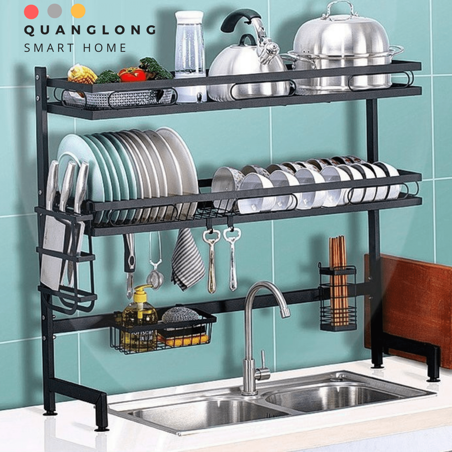 Kệ đựng chén bát đa năng thông minh kệ úp chén bát Trên Bồn Rửa Bát Sơn Đen Cao Cấp