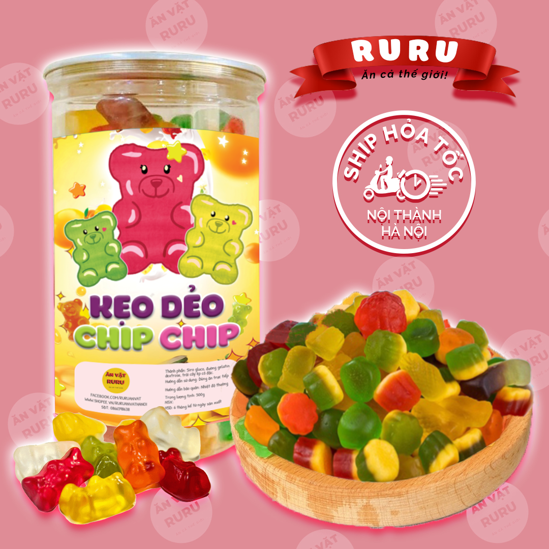 Kẹo dẻo chipchip 500g, ăn vặt Ruru, kẹo trái cây dai dai vừa thơm vừa ngon