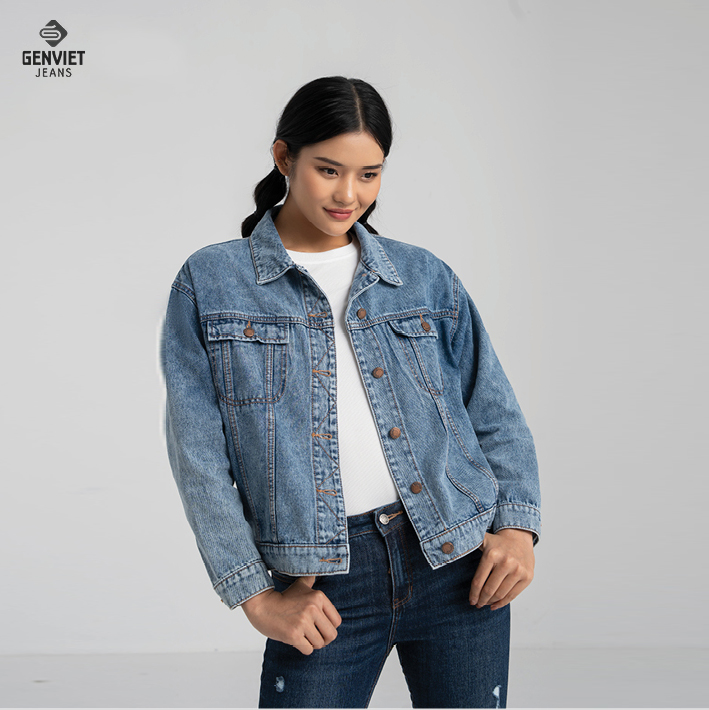 Áo khoác jeans nữ genviet khoác bò denim cao cấp cá tính tk124j8042