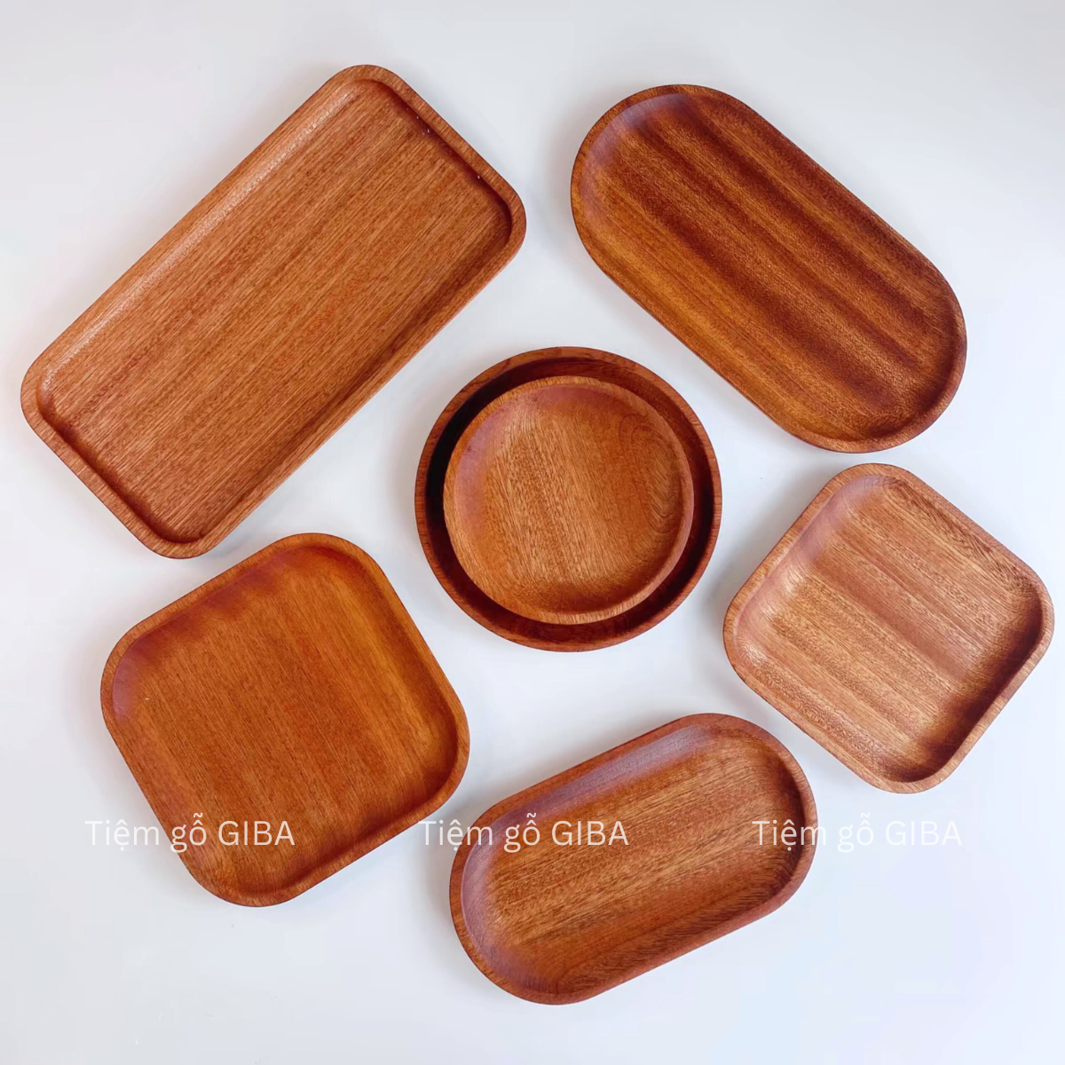 Đĩa Gỗ Vuông, Tròn, Oval Đựng Thức Ăn Phụ Kiện Chụp Ảnh, Khay Gỗ Nhỏ - Giba